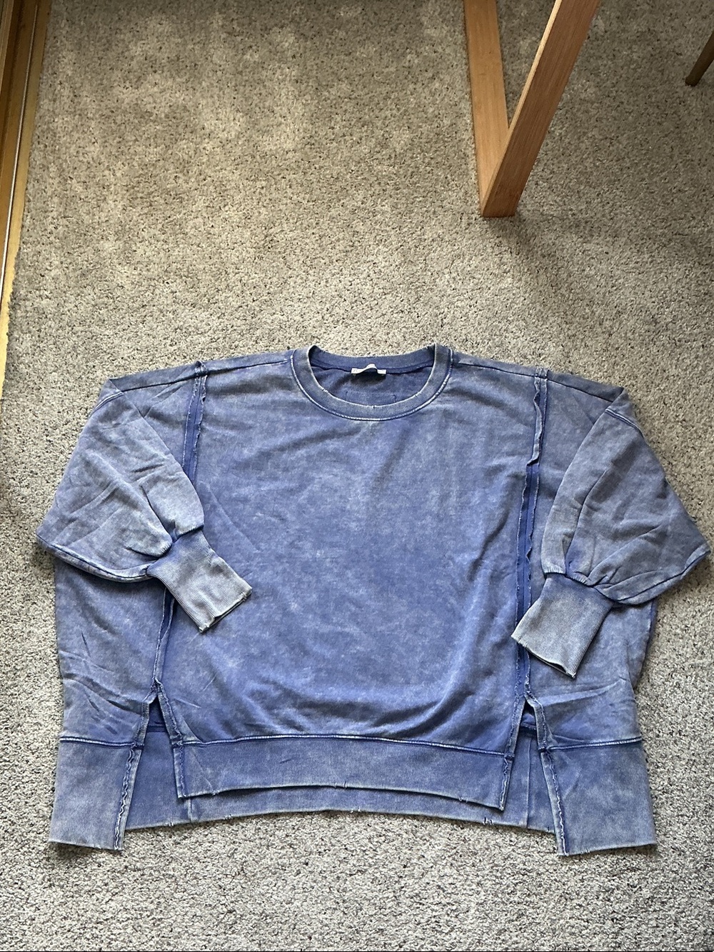 New Zenana Outfitters Crewneck Sweatshirt - Washed Indigo Cornflower Blue